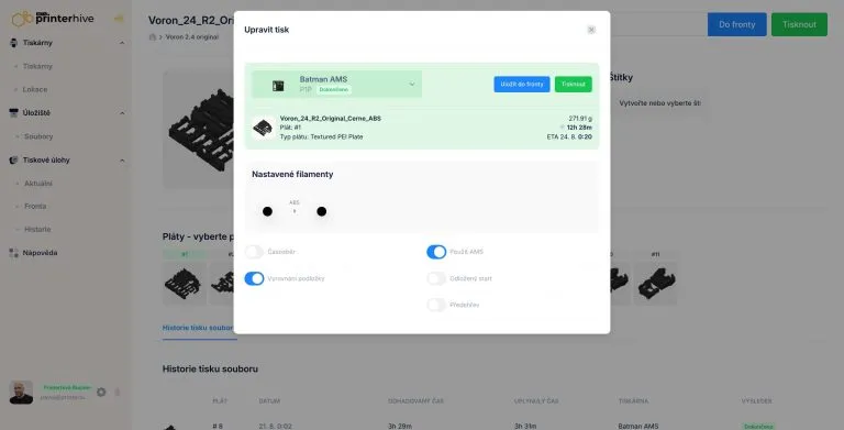 Spuštění tisku z přehledu souboru