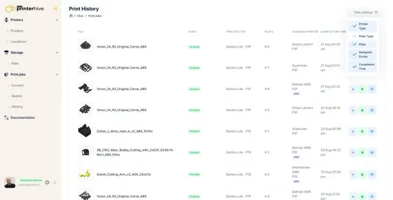 Full printing history in Printerhive