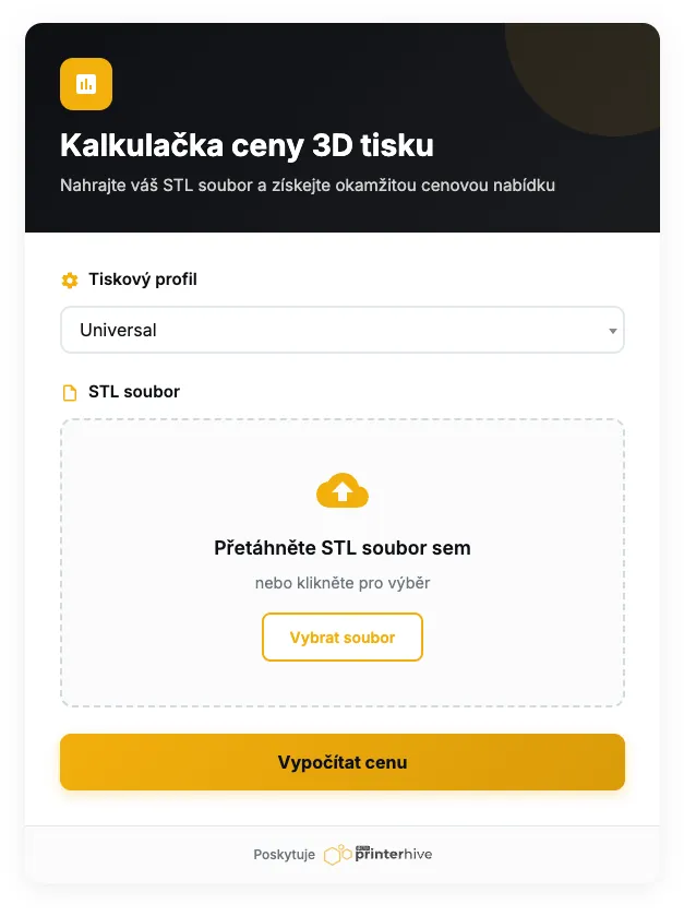 Embedded Printerhive 3D print quote calculator shown on a website